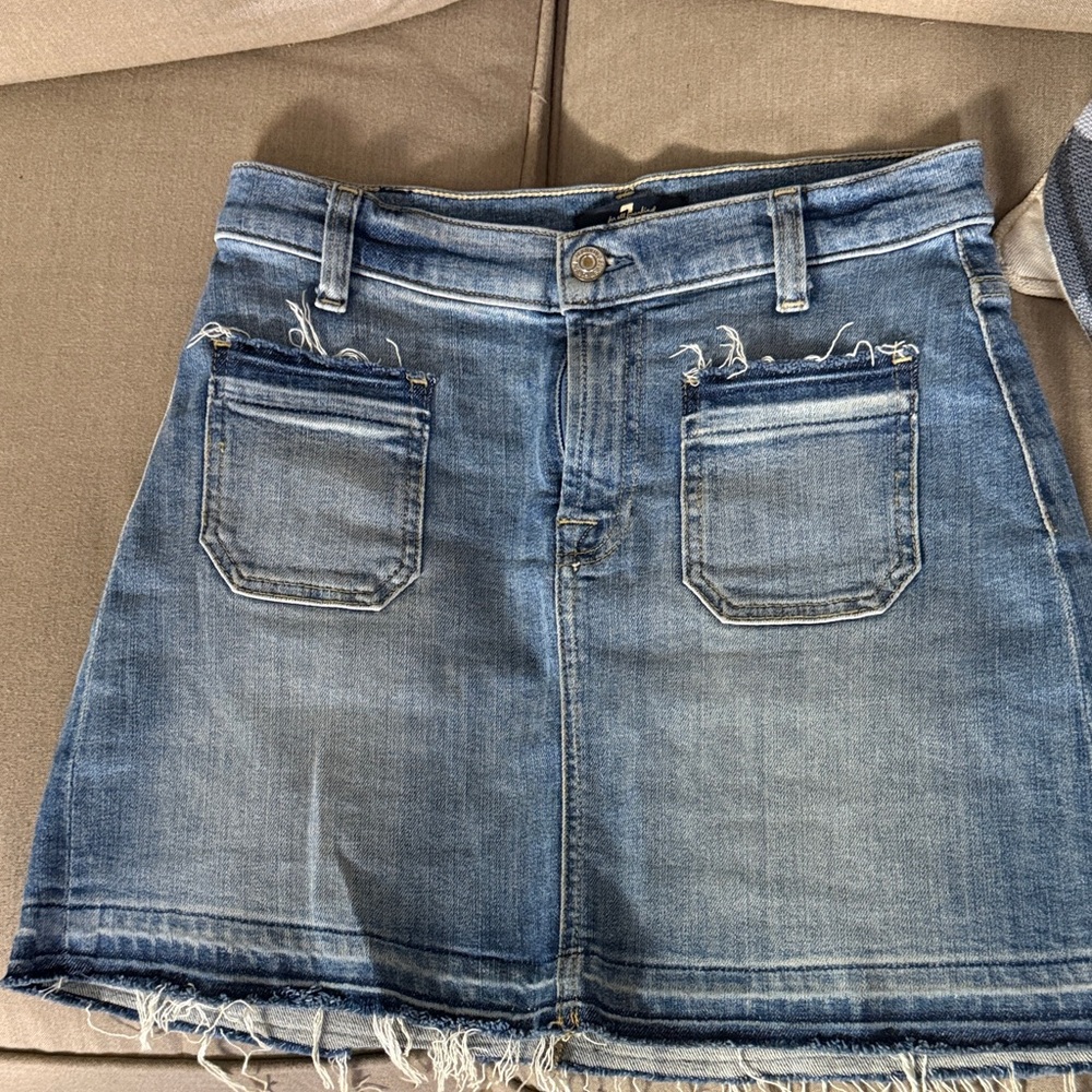 7 For All Mankind Blue Denim Mini Skirt